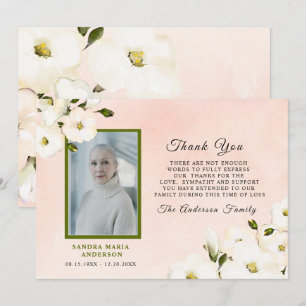 Funeral Romantic Floral Pink Photo Thank You  Card