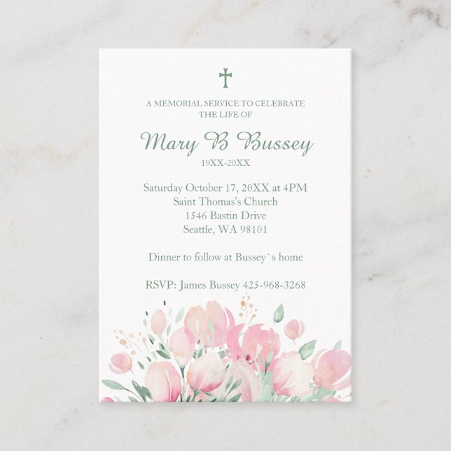 Funeral Romantic Wildflower to Remember Loved Ones Business Card (Front)