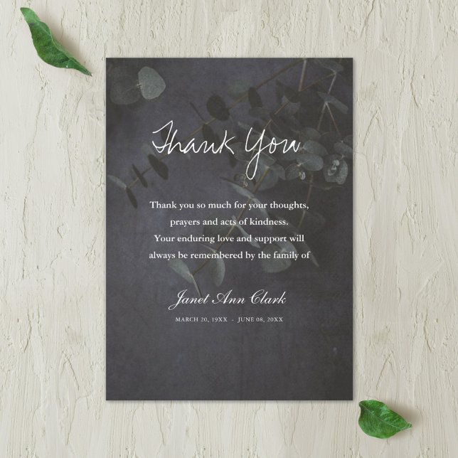 Funeral Rustic Eucalyptus Thank You Note Card (Creator Uploaded)