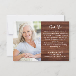 Funeral Rustic Memorial Custom Photo Sympathy Thank You Card