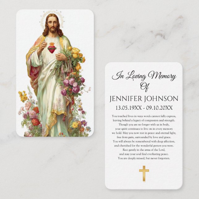 Funeral Sacred Heart Jesus Catholic Prayer Card (Front/Back)