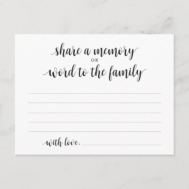 Funeral Service, Black Script, Share a memory Card (Front)
