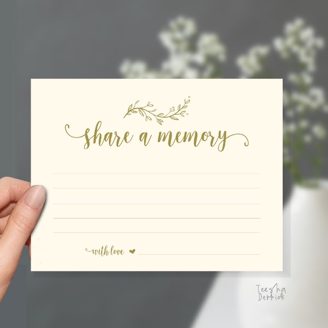 Funeral Service, Cream theme, Share a memory card (Funeral Service, Share a memory or words to the family card in yellow gold)