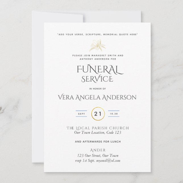 Funeral Service Invite With Verse (Front)