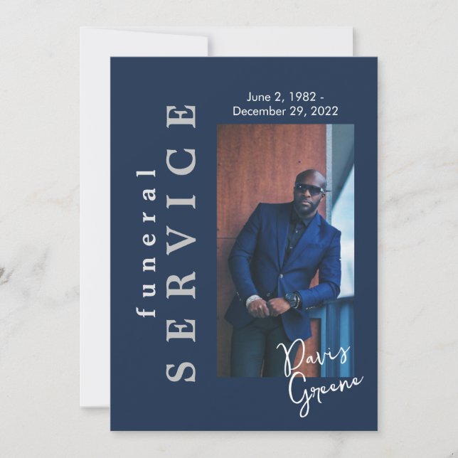 Funeral Service Navy Photo Funeral Program (Front)