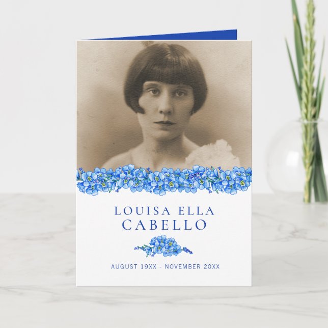 Funeral service program blue forget-me-not flowers (Front)