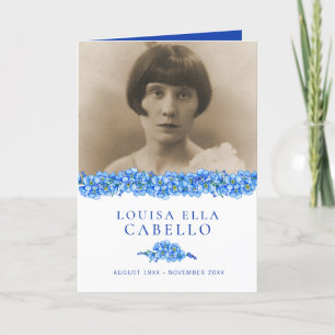 Funeral service program blue forget-me-not flowers