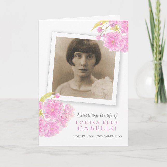 Funeral service program pink blossom photos (Front)