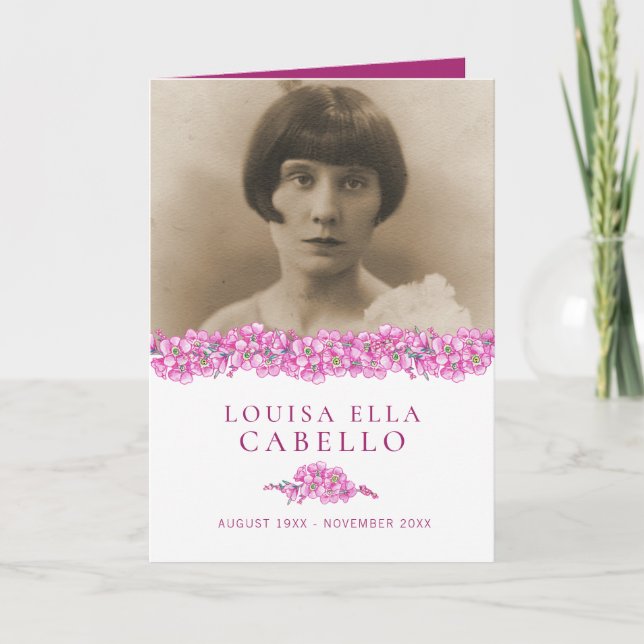 Funeral service program pink forget-me-not flowers (Front)