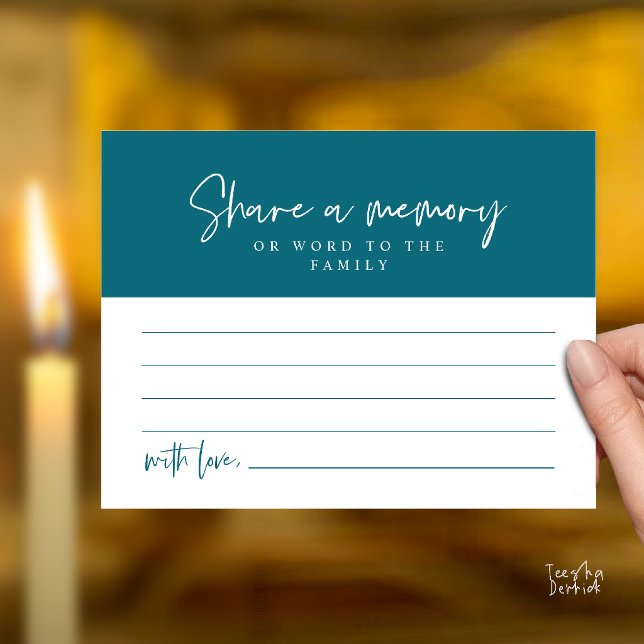 Funeral Service, Share a memory Memorial Card (Funeral Service, Share a memory Memorial Card in Emerald Green)
