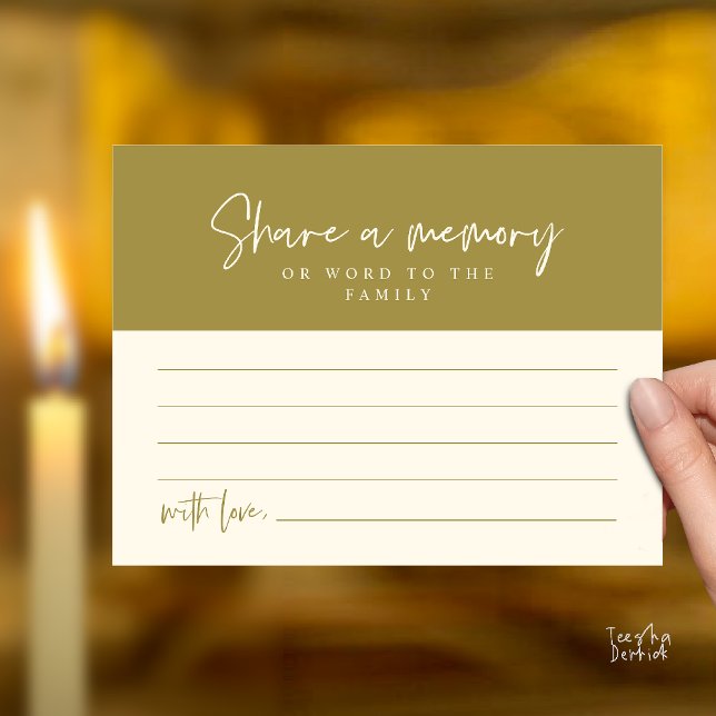 Funeral Service, Share a memory Memorial Card (Funeral Service, Share a memory Memorial Card in Yellow Gold)