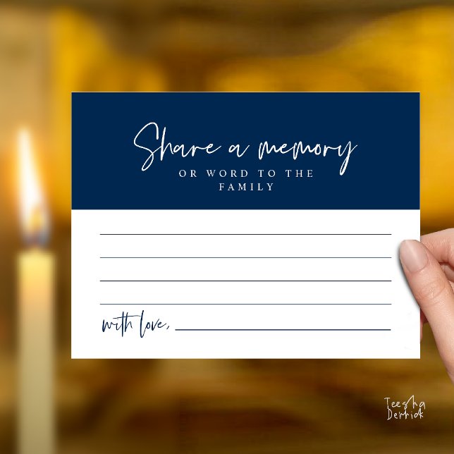 Funeral Service, Share a memory Memorial Card (Funeral Service, Share a memory Memorial Card in Navy Blue)