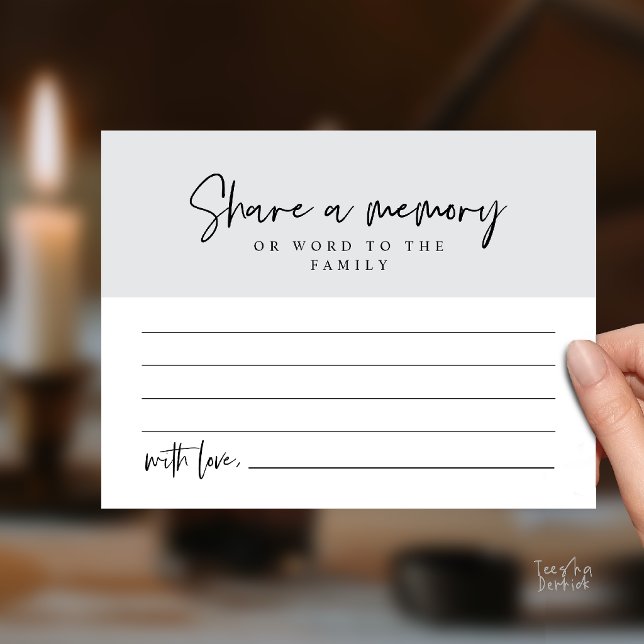 Funeral Service, Share a memory Memorial Card (Funeral Service, Share a memory Memorial Card in Black and Chill Grey)