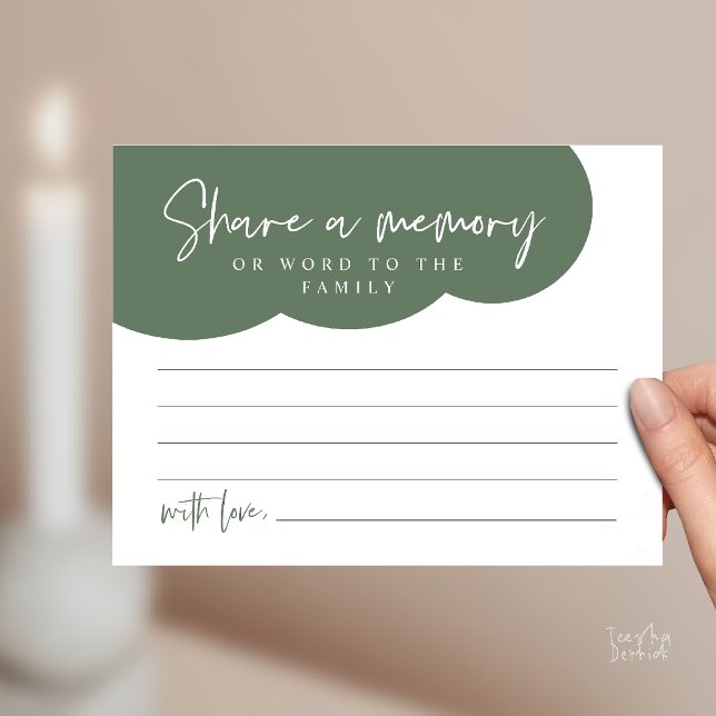 Funeral Service, Share a memory Memorial Card (Funeral Service, Share a memory Memorial, word to family Card in sage green)