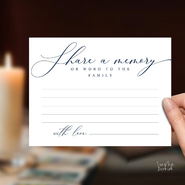 Funeral Service, Share a memory, Sympathy Card (Funeral Service, Share a memory, Sympathy Card, or word to family, Condolence card in Navy Blue)