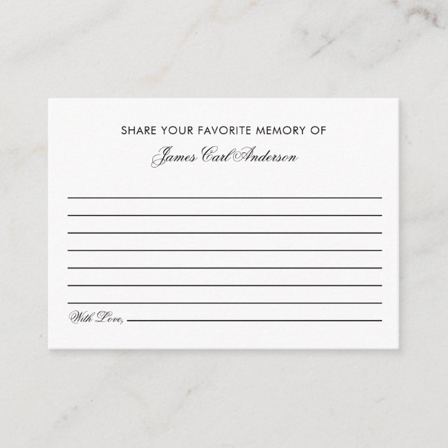Funeral Share Your Memory Memorial Minimal Custom Enclosure Card (Front)