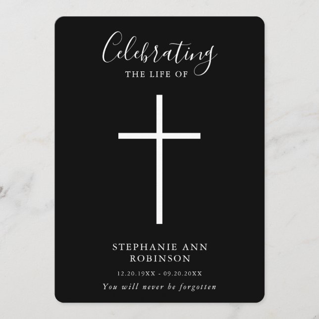 Funeral Simple Cross Black White Order of Service Program (Front)