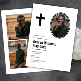 Funeral Simple Modern Black and White Christian Invitation