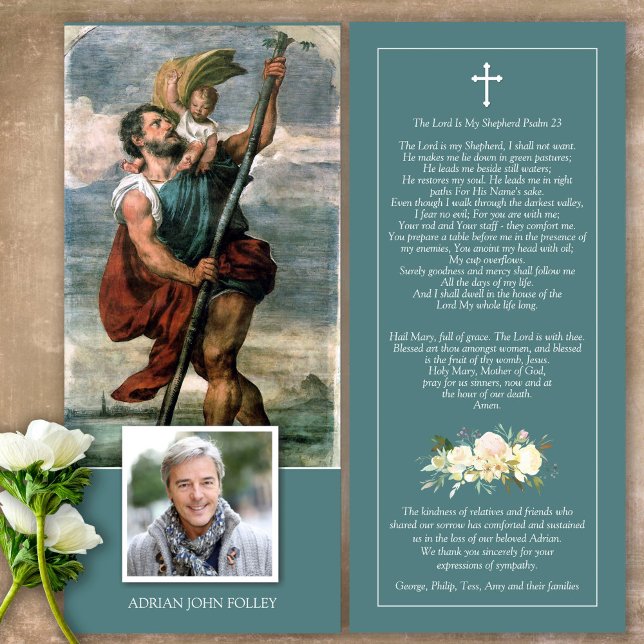 Funeral St Christopher Memorial Thank You Card (Catholic, Religious, Celebration of Life, In Loving Memory of, Forever in our hearts, funeral cards)