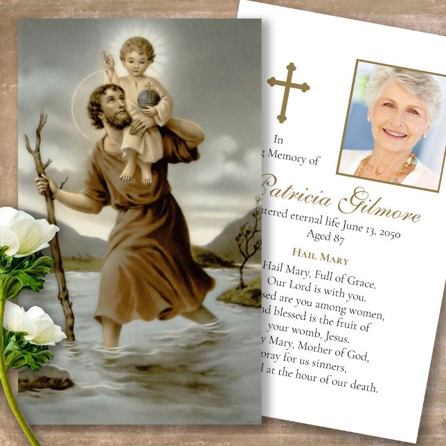 Funeral St Christopher Prayer Sympathy Cards (catholic, religious, celebration of life, in loving memory of, prayer cards for bereavement)