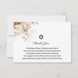 Funeral Star of David Memorial Watercolor Thank yo Thank You Card