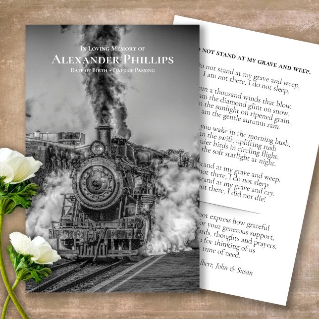 Funeral Steam Train Memorial Prayer Sympathy Cards (Steam Train, prayer cards, celebration of life, in loving memory of, prayer cards for bereavement)
