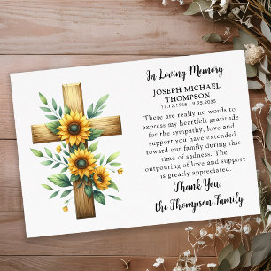 Funeral Sunflower Cross Modern Memorial Sympathy Thank You Card