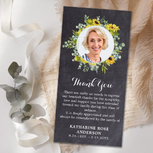 Funeral Sunflower Eucalyptus Slate Photo Sympathy Thank You Card