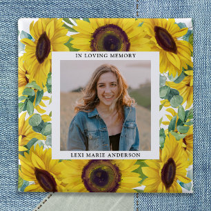 Funeral Sunflower Floral Photo Memorial Square 15 Cm Square Badge