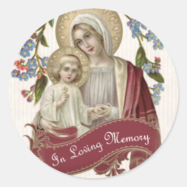 Funeral Sympathy Catholic Virgin Mary Religious Classic Round Sticker (Front)