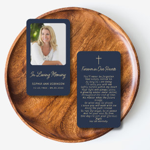 Funeral Sympathy Memorial Gold Blue Prayer Cards