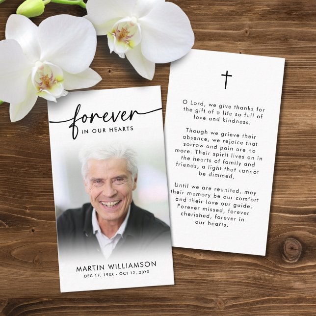 Funeral Sympathy Photo Forever Hearts Prayer Card (Creator Uploaded)