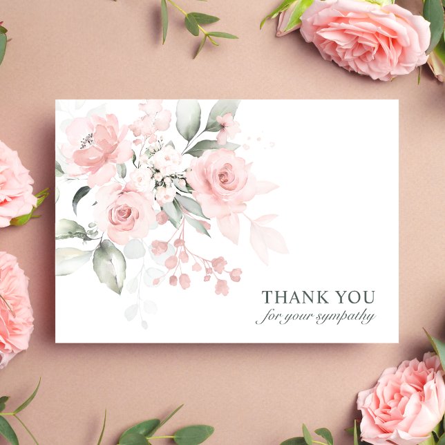 Funeral Sympathy Thank You Pink Watercolor Floral Card (Creator Uploaded)