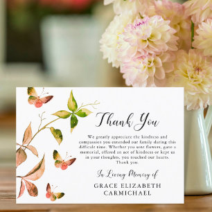 Funeral Thank You Butterfly Botanical Watercolor Card
