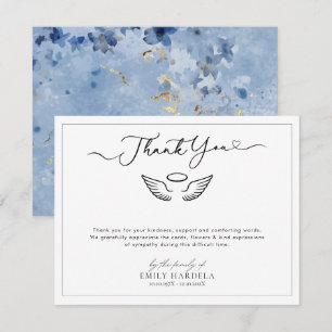 Funeral Thank You Card Golden Blue Floral