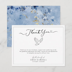 Funeral Thank You Card Golden Blue Floral Pattern