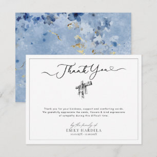 Funeral Thank You Card with Golden Blue Floral