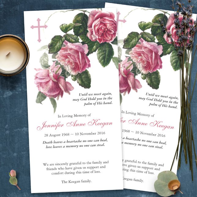 Funeral Thank You Cards | Antique Tea Rose & Cross (funeral thank you cards, bereavement, elegant, simple, celebration of life, sympathy card)