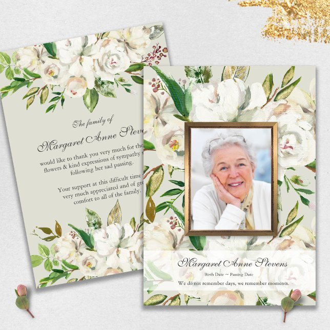 Funeral Thank You Cards | Antique White Roses (funeral thank you cards, bereavement, elegant, simple, celebration of life, sympathy card)