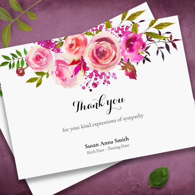 Funeral Thank You Cards | August Roses (Watercolor roses floral memorial sympathy funeral thank you card)