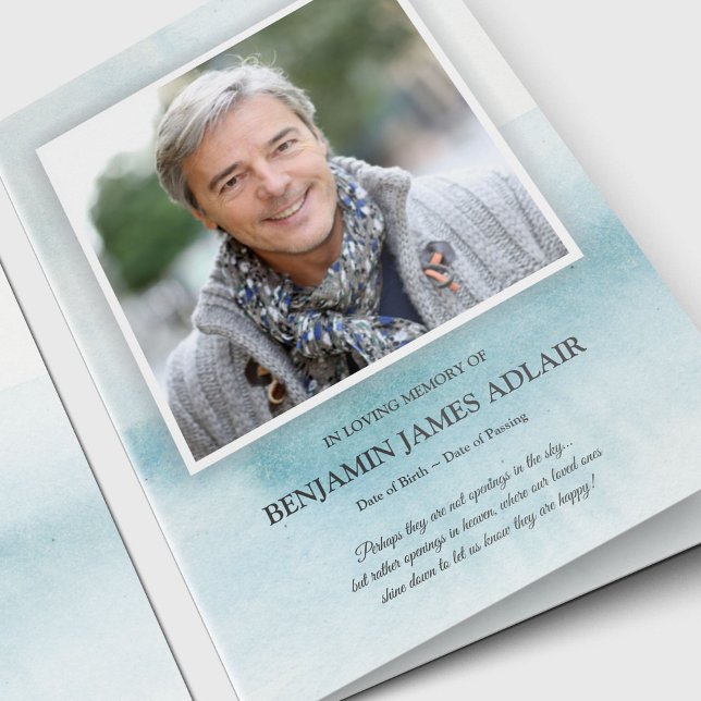 Funeral Thank You Cards | Blue Watercolor Wash (Sympathy Photo Celebration of Life, In Loving Memory, Forever in our Hearts Funeral thank you cards)