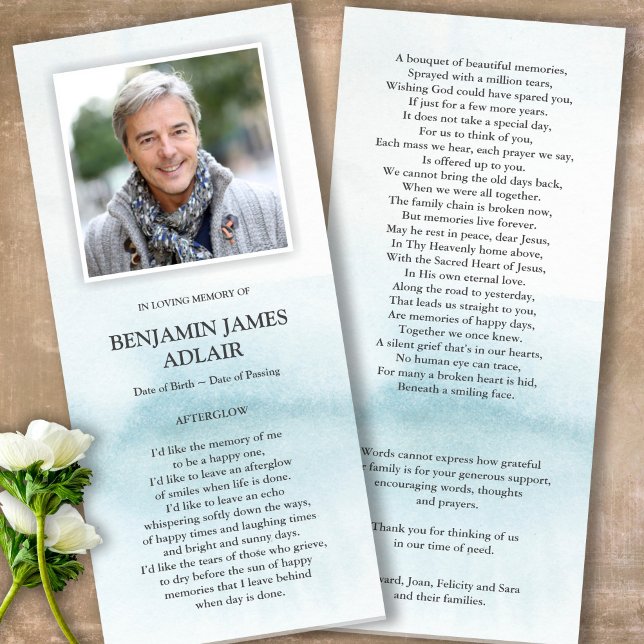 Funeral Thank You Cards | Blue Watercolor Wash 1 (Sympathy Photo Celebration of Life, In Loving Memory, Forever in our Hearts Funeral thank you cards)