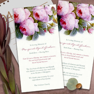 Funeral Thank You Cards Botanical Roses in Pink
