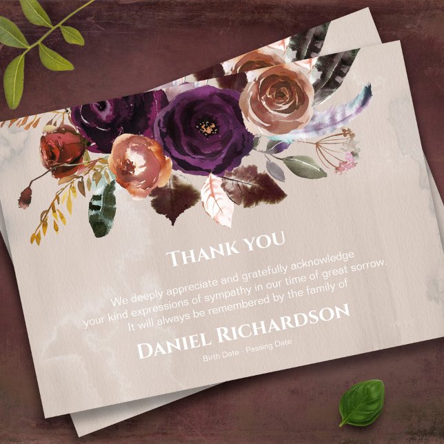 Funeral Thank You Cards | Butterum & Plum (Boho style watercolor floral memorial bereavement sympathy funeral thank you card)