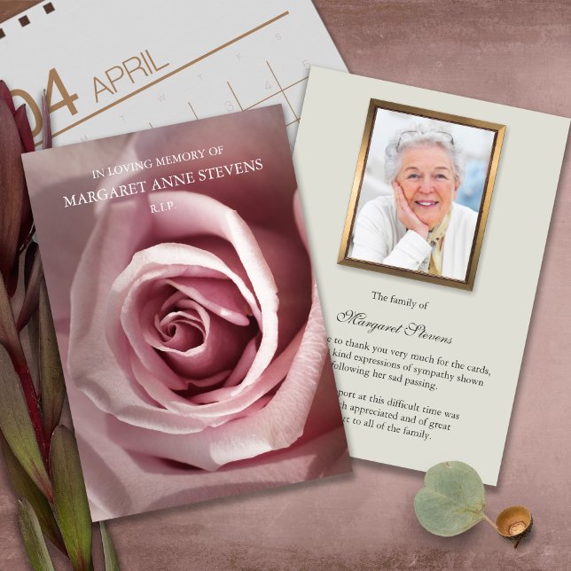 Funeral Thank You Cards | Dusty Pink Rose (funeral thank you cards, bereavement, elegant, simple, celebration of life, sympathy card)