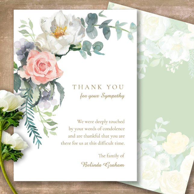 Funeral Thank You Cards | Elegant Floral (Sympathy floral Celebration of Life, In Loving Memory, Forever in our Hearts Funeral thank you cards)