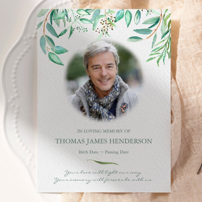 Funeral Thank You Cards | Eucalyptus 2 (Elegant Eucalyptus Photo Sympathy Bereavement Memorial Thank You Card)