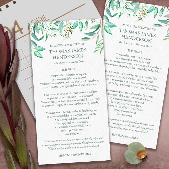 Funeral Thank You Cards | Eucalyptus Leaves (funeral thank you cards, bereavement, elegant, simple, celebration of life, sympathy card)