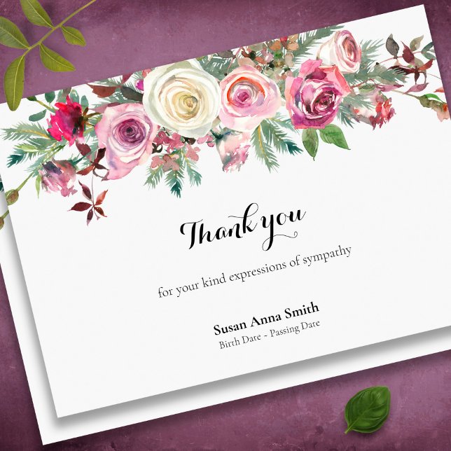Funeral Thank You Cards | Frosty Roses (Winter roses bereavement sympathy memorial funeral thank you card)