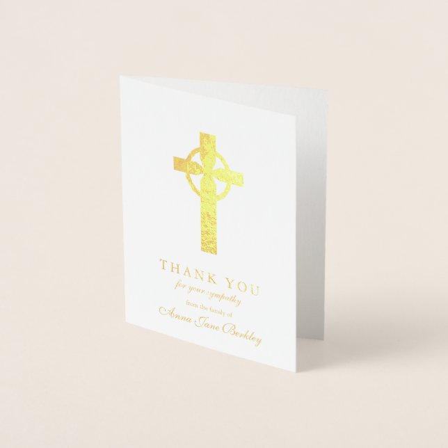 Funeral Thank You Cards | Gold Cross 1 Foil (Front)